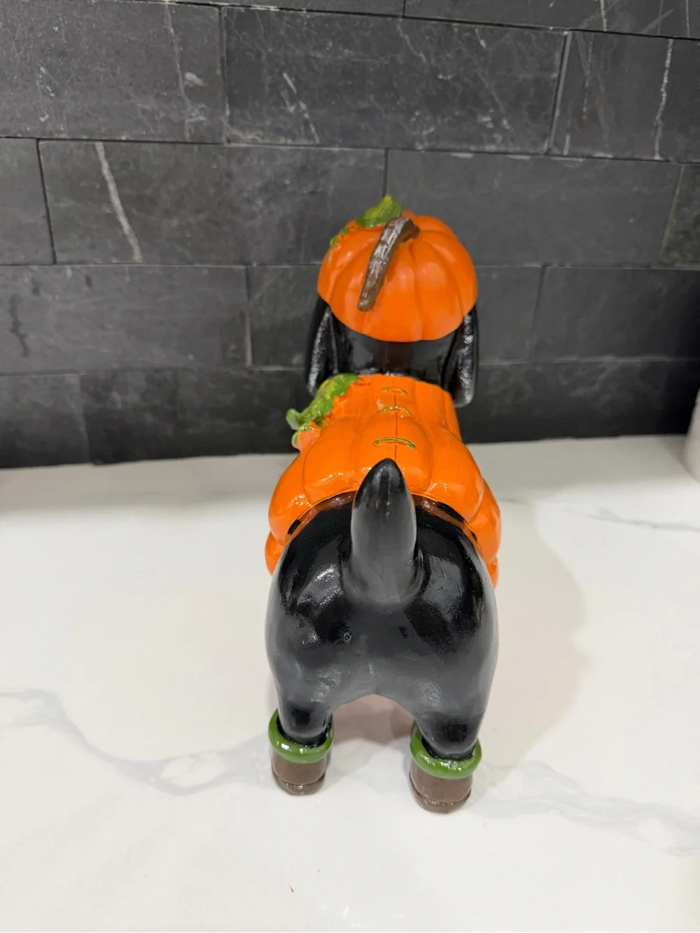 Orange Pumpkin Dachshund Dog Figurine - Decorative Pet Accent